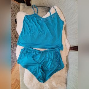 In Bloom by Jonquil Eyelet Cotton Short Pajamas Cropped Two Piece Set Sz M